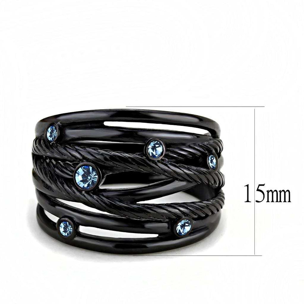 TK3564 - IP Black(Ion Plating) Stainless Steel Ring with Top Grade Crystal in Sea Blue - Alamode - Flyclothing LLC
