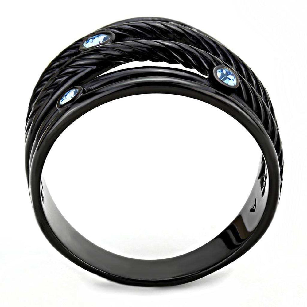TK3564 - IP Black(Ion Plating) Stainless Steel Ring with Top Grade Crystal in Sea Blue - Alamode - Flyclothing LLC