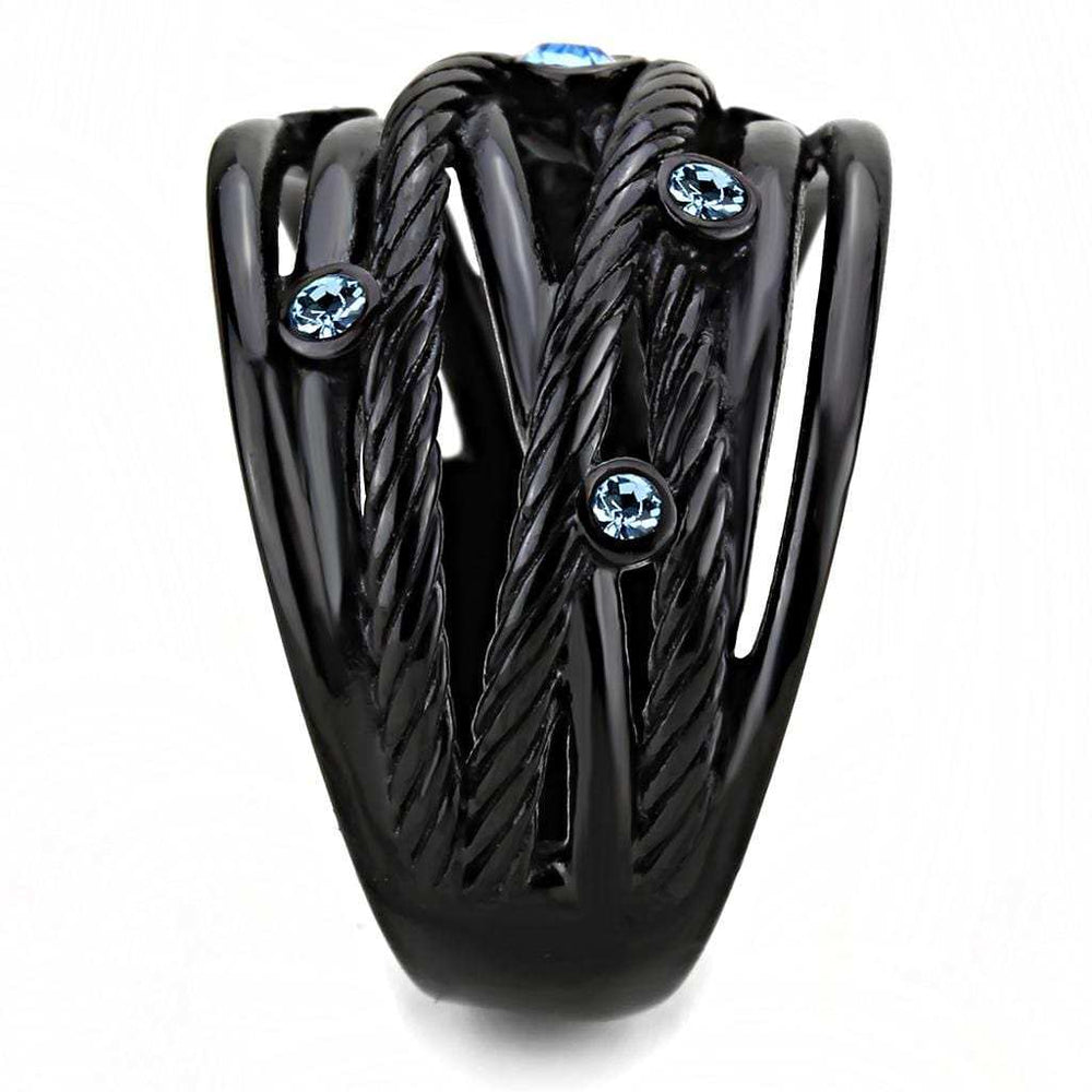TK3564 - IP Black(Ion Plating) Stainless Steel Ring with Top Grade Crystal in Sea Blue - Alamode - Flyclothing LLC