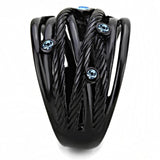 TK3564 - IP Black(Ion Plating) Stainless Steel Ring with Top Grade Crystal  in Sea Blue - Alamode