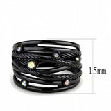 TK3566 - IP Black(Ion Plating) Stainless Steel Ring with Top Grade Crystal in Aurora Borealis (Rainbow Effect) - Alamode - Flyclothing LLC