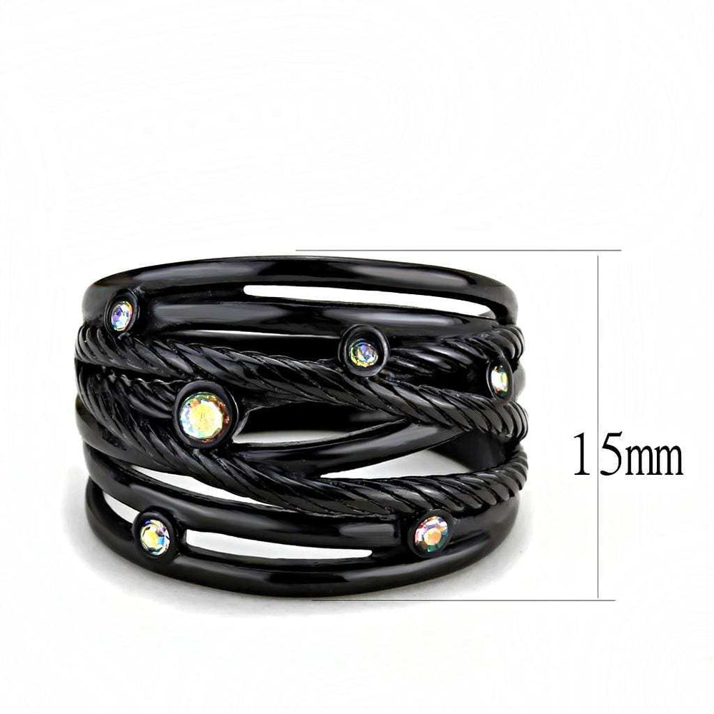 TK3566 - IP Black(Ion Plating) Stainless Steel Ring with Top Grade Crystal in Aurora Borealis (Rainbow Effect) - Alamode - Flyclothing LLC