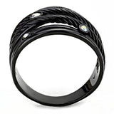 TK3566 - IP Black(Ion Plating) Stainless Steel Ring with Top Grade Crystal in Aurora Borealis (Rainbow Effect) - Alamode - Flyclothing LLC