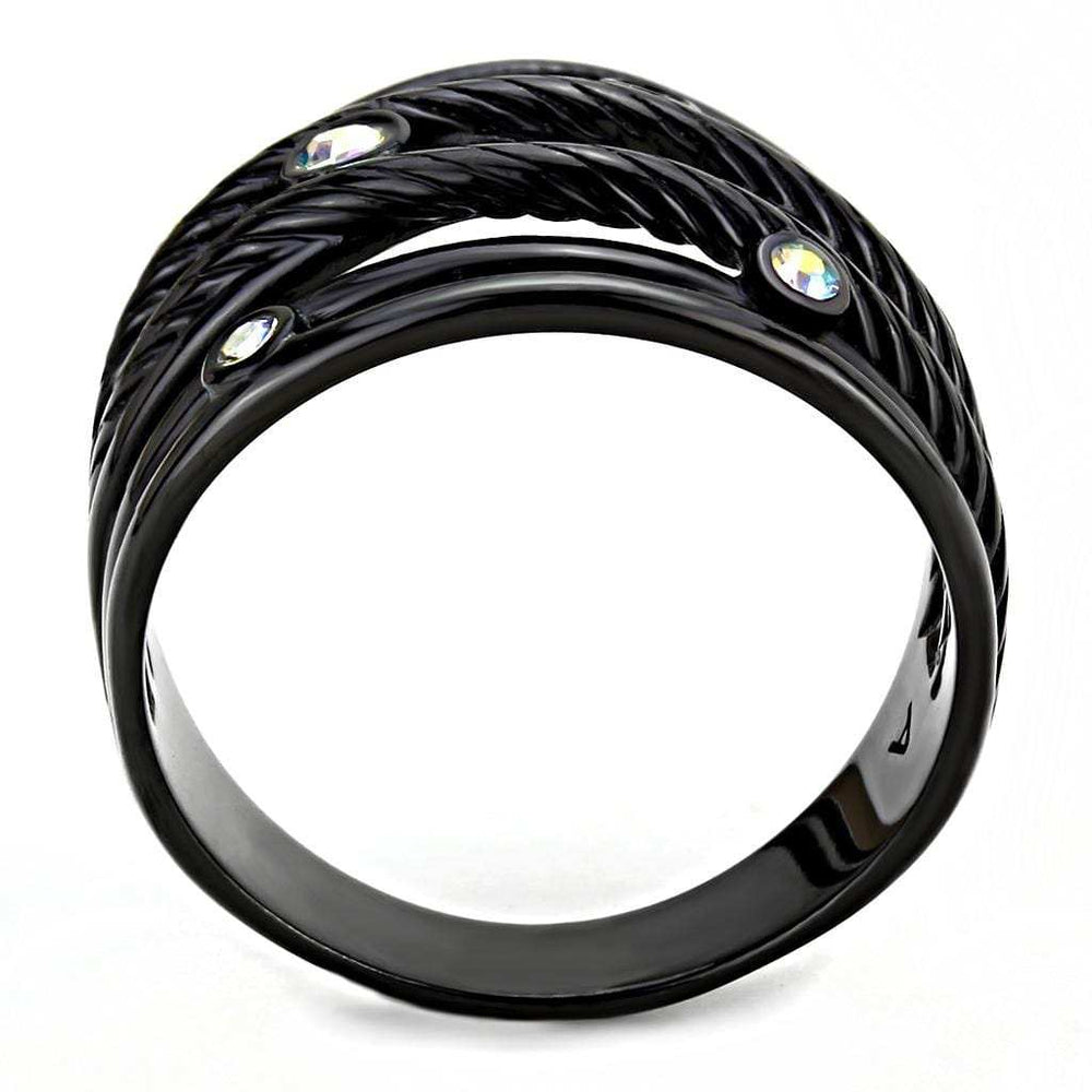 TK3566 - IP Black(Ion Plating) Stainless Steel Ring with Top Grade Crystal in Aurora Borealis (Rainbow Effect) - Alamode - Flyclothing LLC