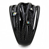 TK3566 - IP Black(Ion Plating) Stainless Steel Ring with Top Grade Crystal in Aurora Borealis (Rainbow Effect) - Alamode - Flyclothing LLC