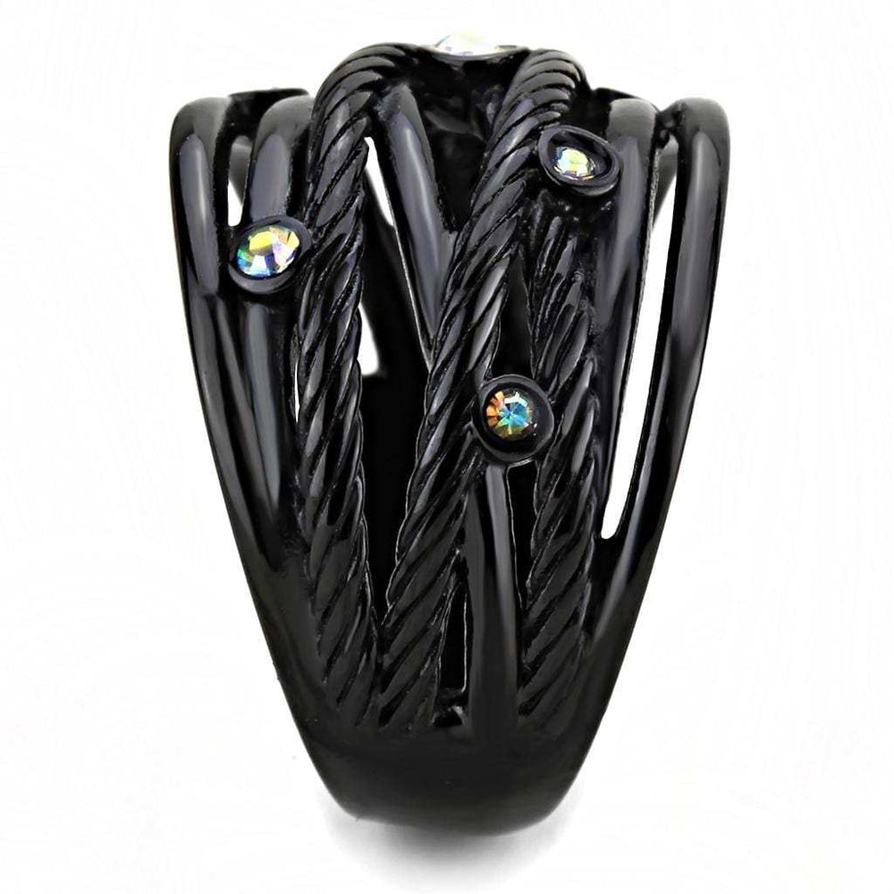 TK3566 - IP Black(Ion Plating) Stainless Steel Ring with Top Grade Crystal in Aurora Borealis (Rainbow Effect) - Alamode - Flyclothing LLC