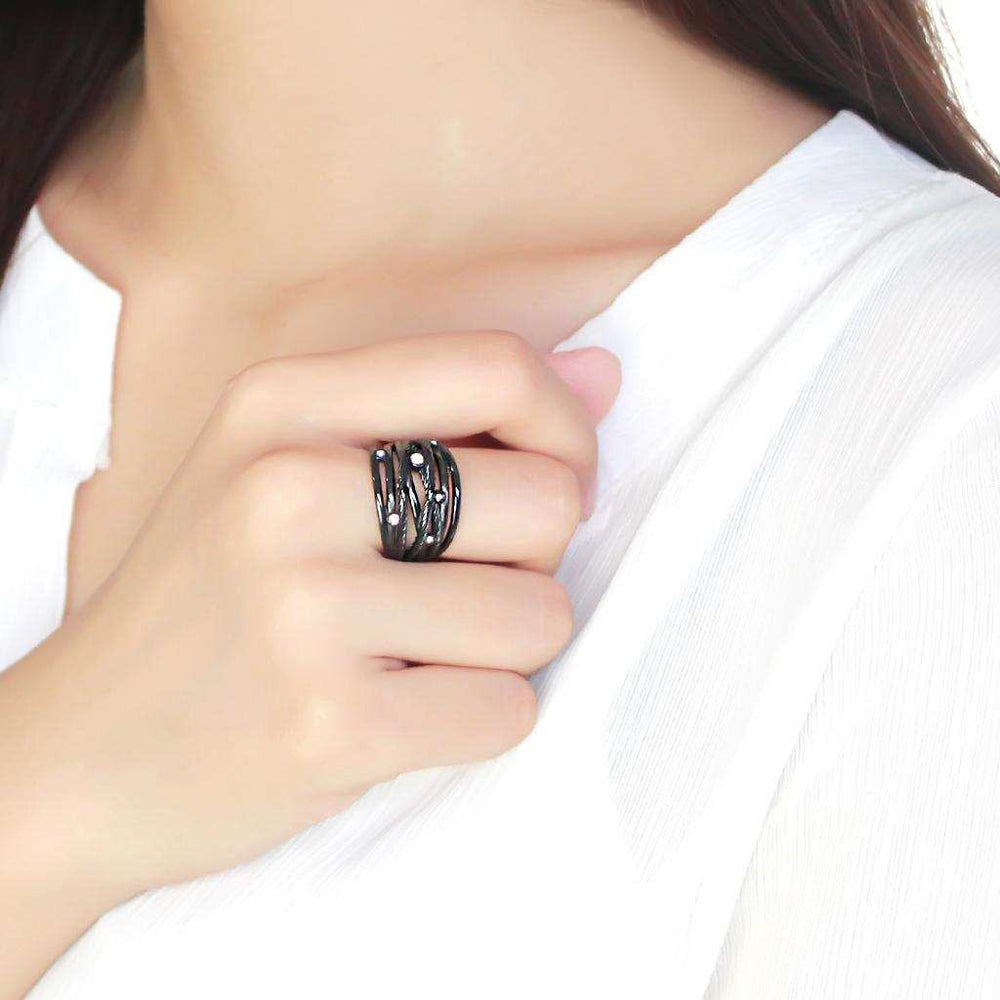 TK3566 - IP Black(Ion Plating) Stainless Steel Ring with Top Grade Crystal in Aurora Borealis (Rainbow Effect) - Alamode - Flyclothing LLC