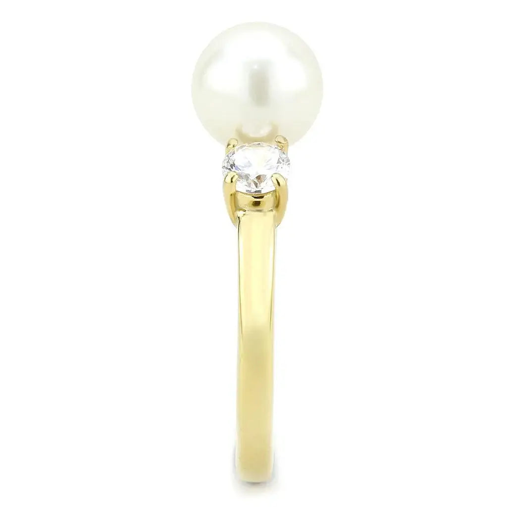 TK3567 - IP Gold(Ion Plating) Stainless Steel Ring with Synthetic Pearl in White - Alamode - Flyclothing LLC