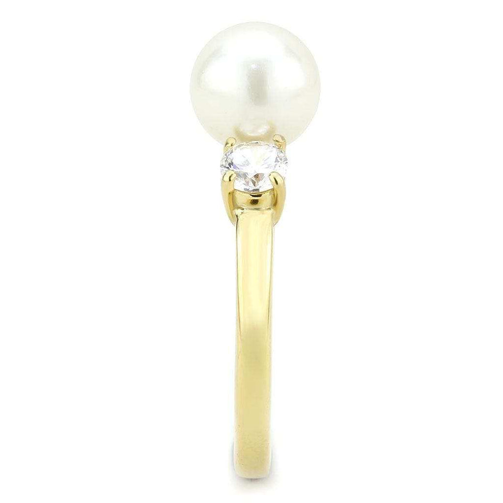 TK3567 - IP Gold(Ion Plating) Stainless Steel Ring with Synthetic Pearl in White - Alamode - Flyclothing LLC