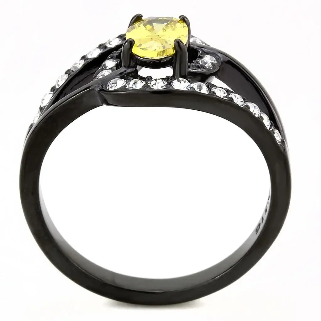TK3571 - IP Black(Ion Plating) Stainless Steel Ring with AAA Grade CZ in Topaz - Alamode - Flyclothing LLC