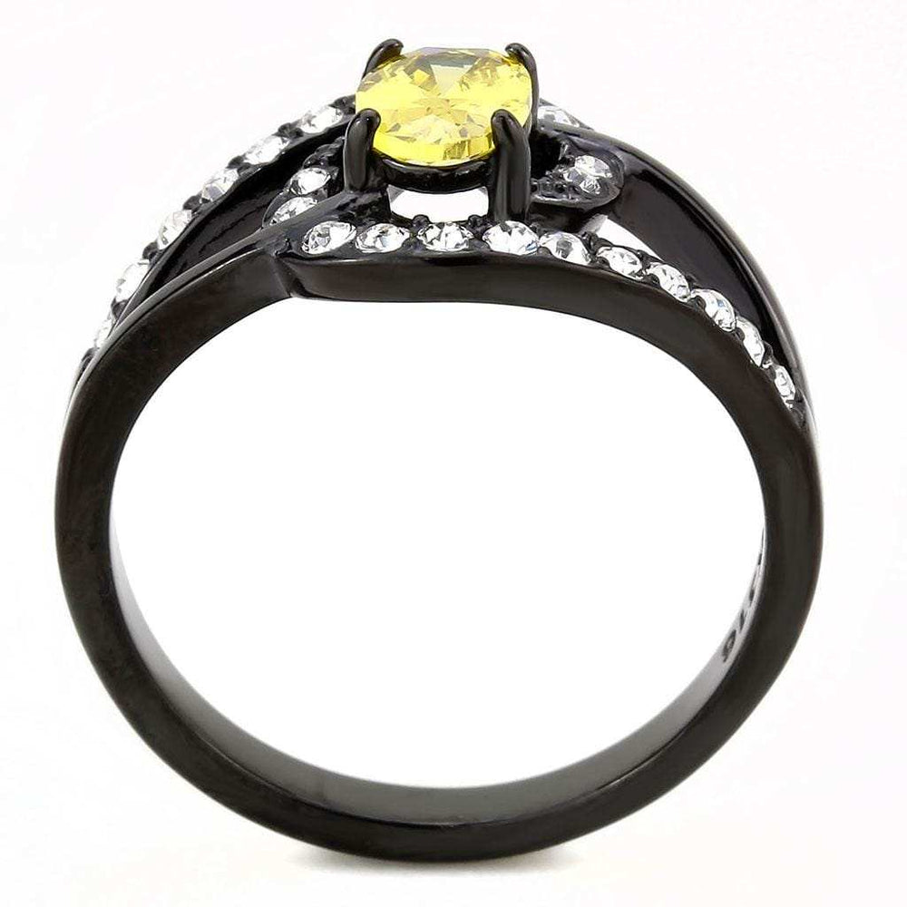 TK3571 - IP Black(Ion Plating) Stainless Steel Ring with AAA Grade CZ in Topaz - Alamode - Flyclothing LLC