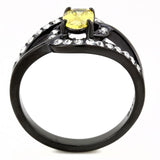 TK3571 - IP Black(Ion Plating) Stainless Steel Ring with AAA Grade CZ  in Topaz - Alamode