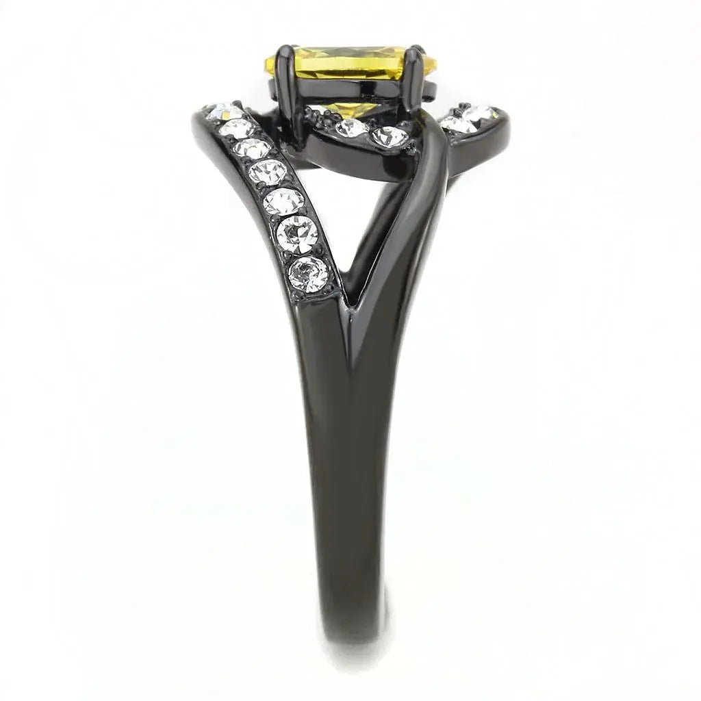 TK3571 - IP Black(Ion Plating) Stainless Steel Ring with AAA Grade CZ in Topaz - Alamode - Flyclothing LLC