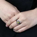 TK3571 - IP Black(Ion Plating) Stainless Steel Ring with AAA Grade CZ in Topaz - Alamode - Flyclothing LLC