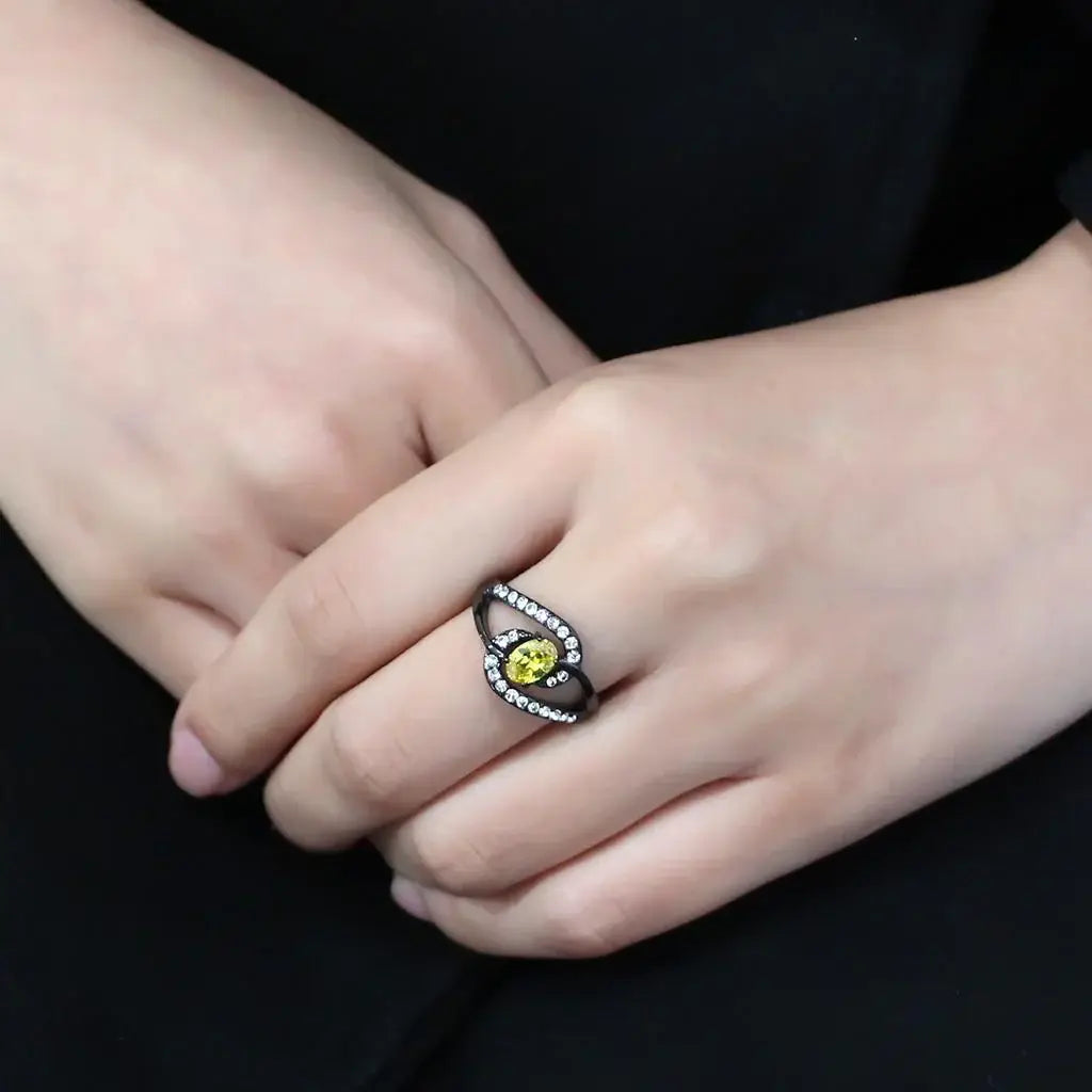 TK3571 - IP Black(Ion Plating) Stainless Steel Ring with AAA Grade CZ in Topaz - Alamode - Flyclothing LLC