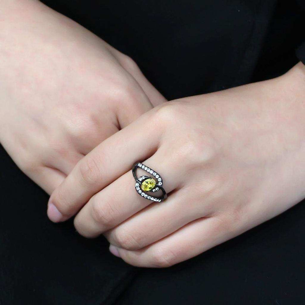 TK3571 - IP Black(Ion Plating) Stainless Steel Ring with AAA Grade CZ in Topaz - Alamode - Flyclothing LLC