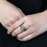TK3571 - IP Black(Ion Plating) Stainless Steel Ring with AAA Grade CZ in Topaz - Alamode - Flyclothing LLC