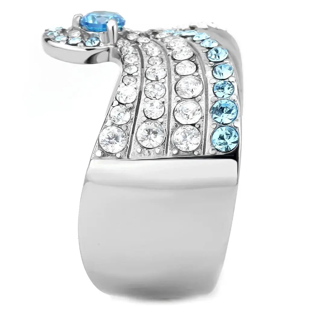 TK3572 - No Plating Stainless Steel Ring with AAA Grade CZ in Sea Blue - Alamode - Flyclothing LLC