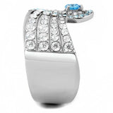 TK3572 - No Plating Stainless Steel Ring with AAA Grade CZ in Sea Blue - Alamode - Flyclothing LLC