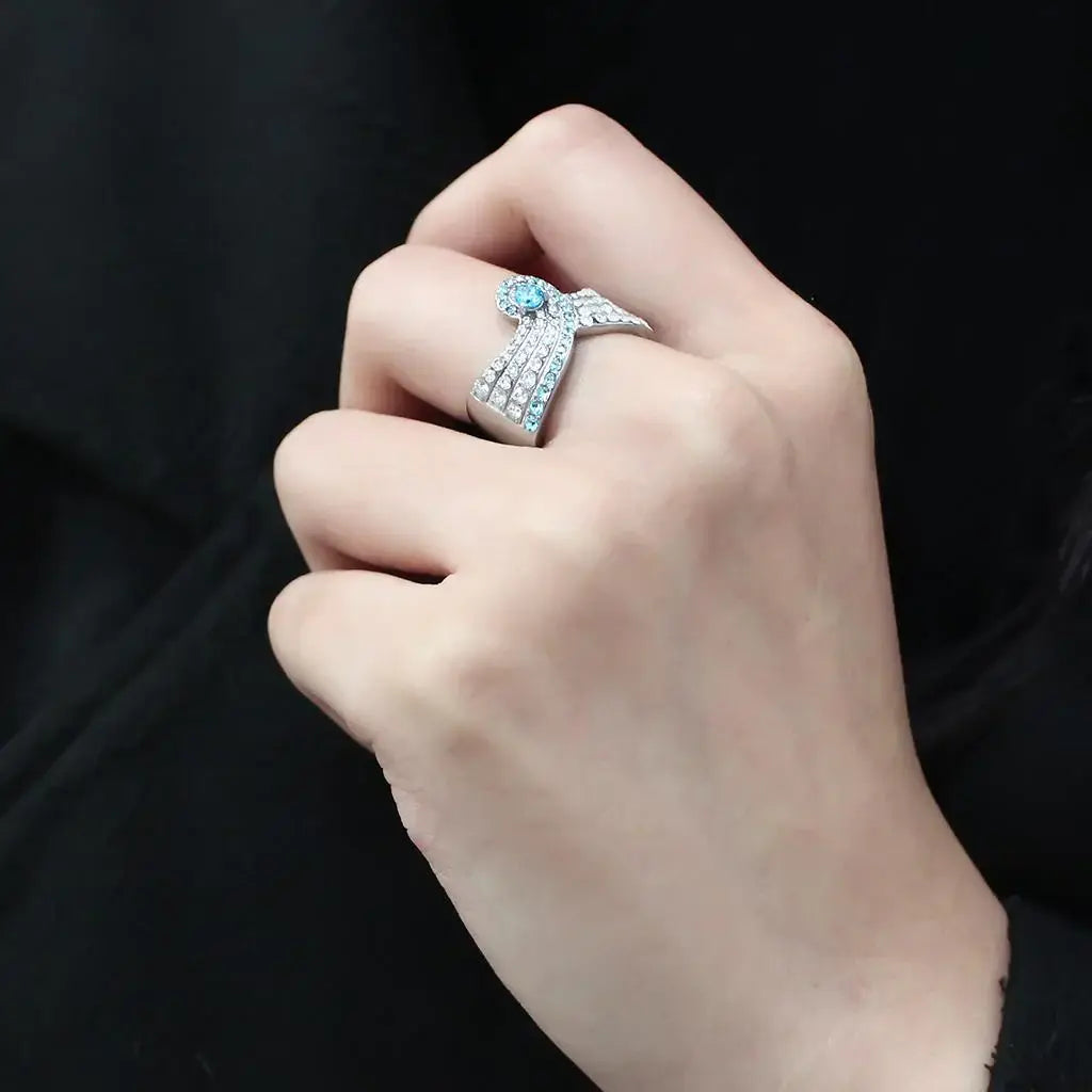 TK3572 - No Plating Stainless Steel Ring with AAA Grade CZ in Sea Blue - Alamode - Flyclothing LLC