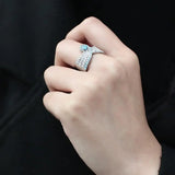 TK3572 - No Plating Stainless Steel Ring with AAA Grade CZ in Sea Blue - Alamode - Flyclothing LLC