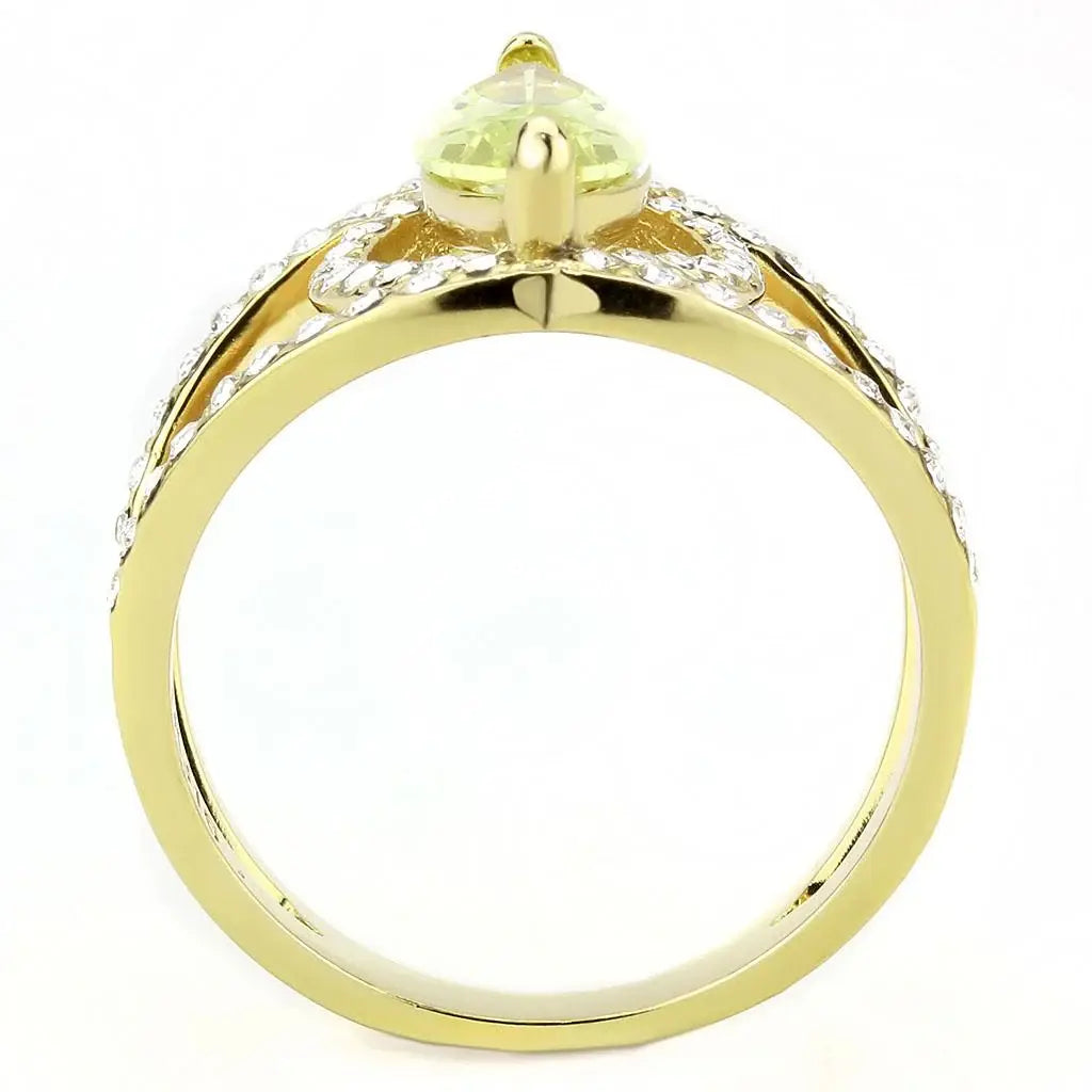 TK3578 - IP Gold(Ion Plating) Stainless Steel Ring with AAA Grade CZ in Apple Green color - Alamode - Flyclothing LLC