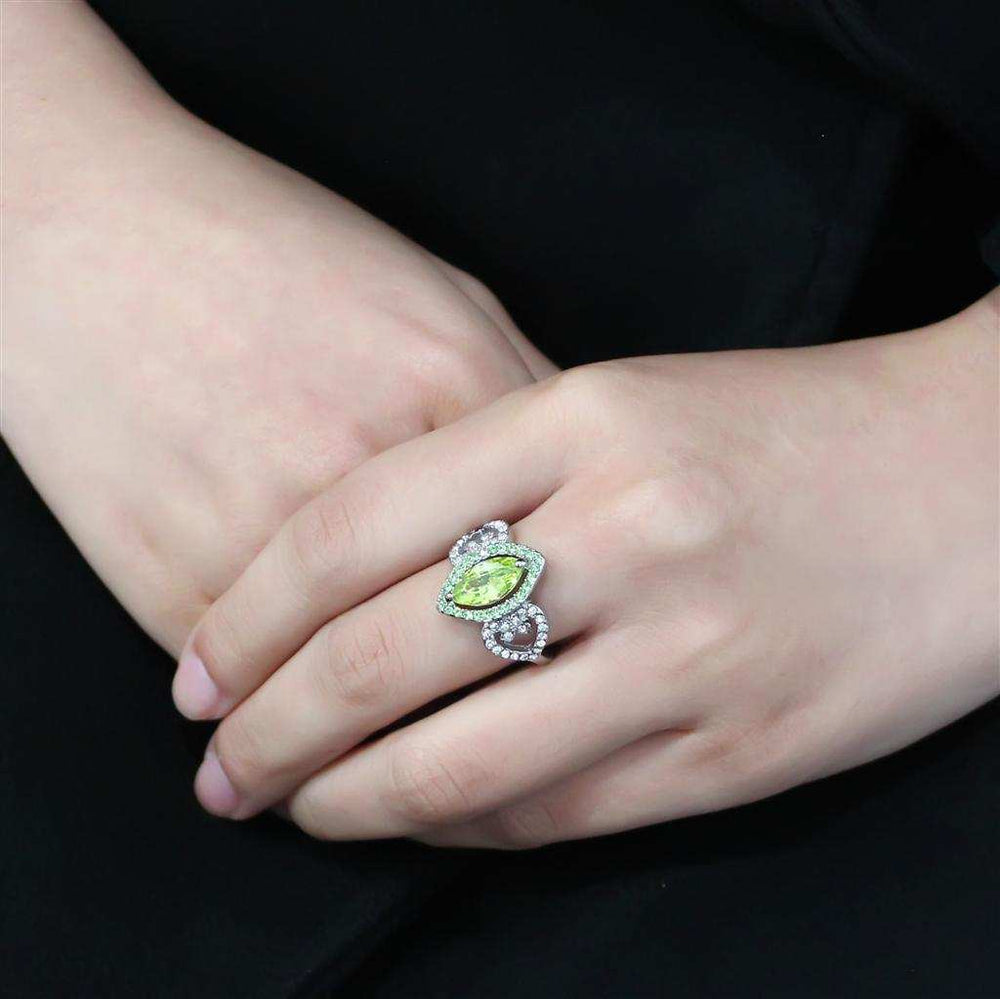 TK3579 - No Plating Stainless Steel Ring with AAA Grade CZ in Apple Green color - Alamode - Flyclothing LLC