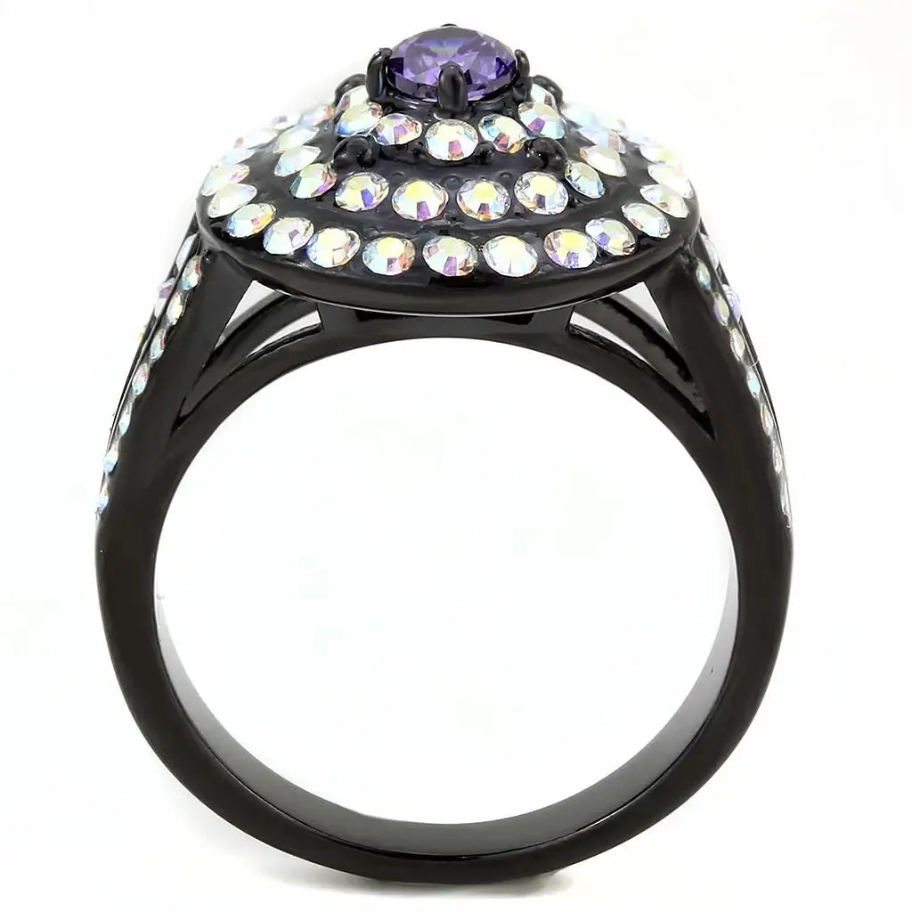 TK3580 - IP Black(Ion Plating) Stainless Steel Ring with Assorted in Multi Color - Alamode - Flyclothing LLC