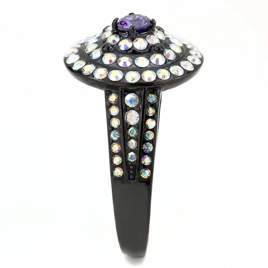 TK3580 - IP Black(Ion Plating) Stainless Steel Ring with Assorted in Multi Color - Alamode - Flyclothing LLC