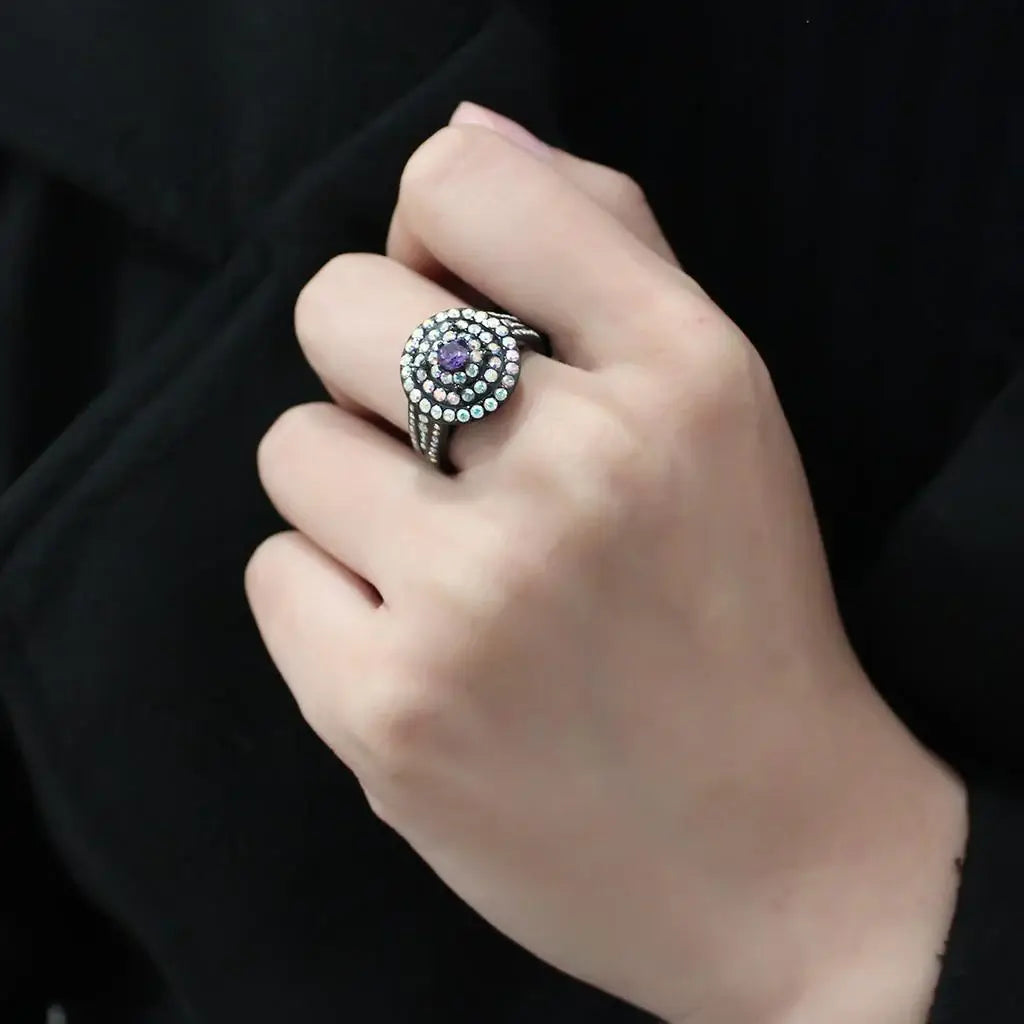 TK3580 - IP Black(Ion Plating) Stainless Steel Ring with Assorted in Multi Color - Alamode - Flyclothing LLC