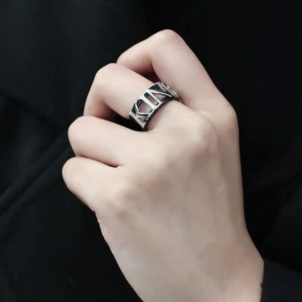 TK3583 - Two-Tone IP Black (Ion Plating) Stainless Steel Ring with No Stone - Alamode - Flyclothing LLC