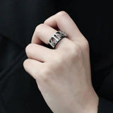 TK3583 - Two-Tone IP Black (Ion Plating) Stainless Steel Ring with No Stone - Alamode - Flyclothing LLC