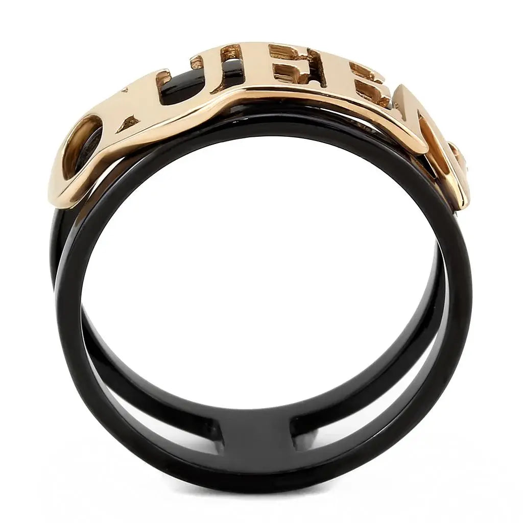 TK3584 - IP Rose Gold+ IP Black (Ion Plating) Stainless Steel Ring with No Stone - Alamode - Flyclothing LLC