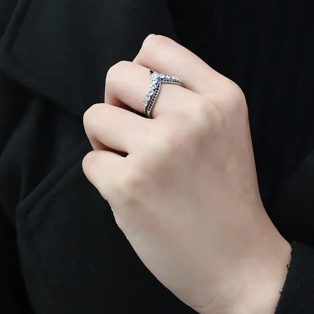 TK3588 - No Plating Stainless Steel Ring with Top Grade Crystal in Clear - Alamode - Flyclothing LLC