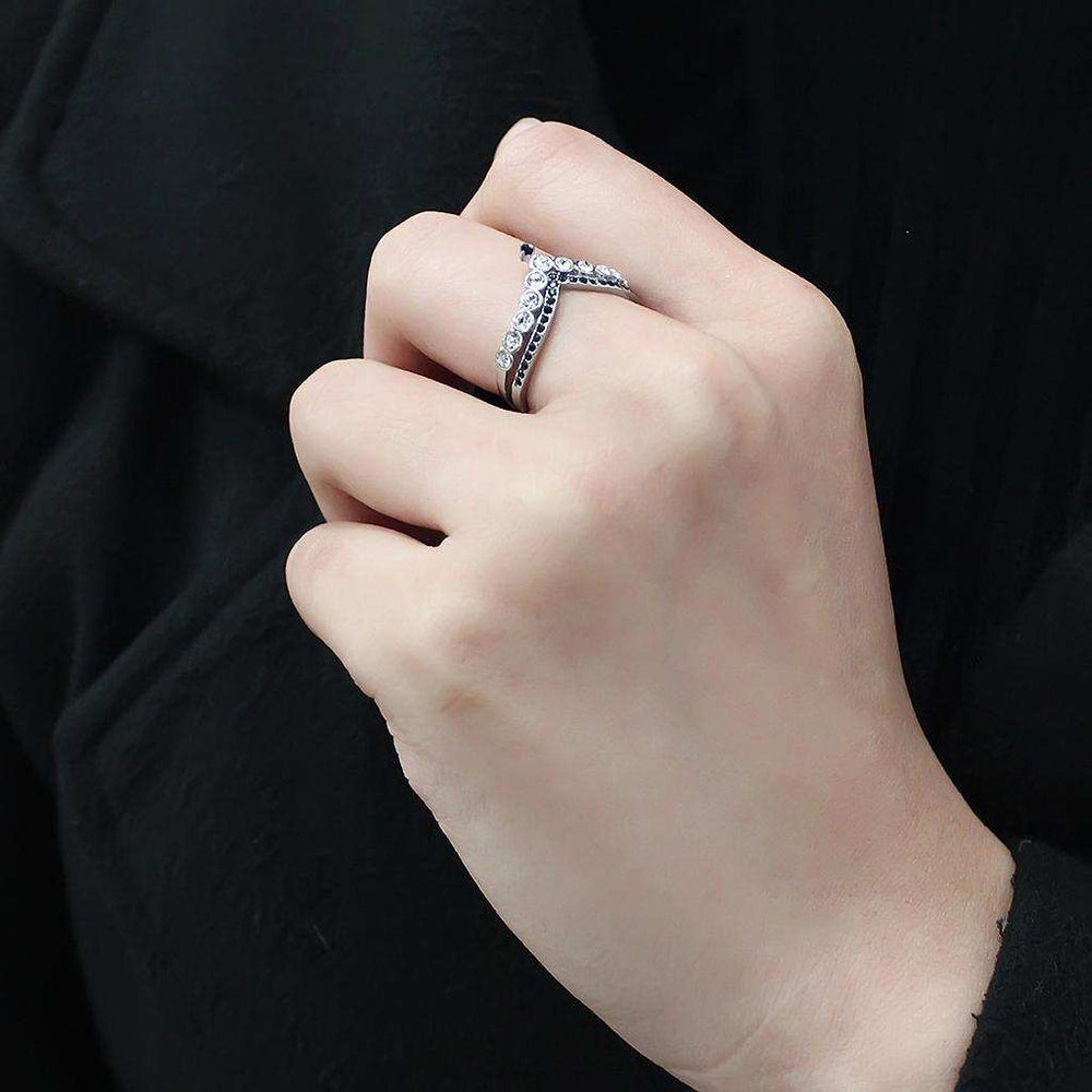 TK3588 - No Plating Stainless Steel Ring with Top Grade Crystal in Clear - Alamode - Flyclothing LLC