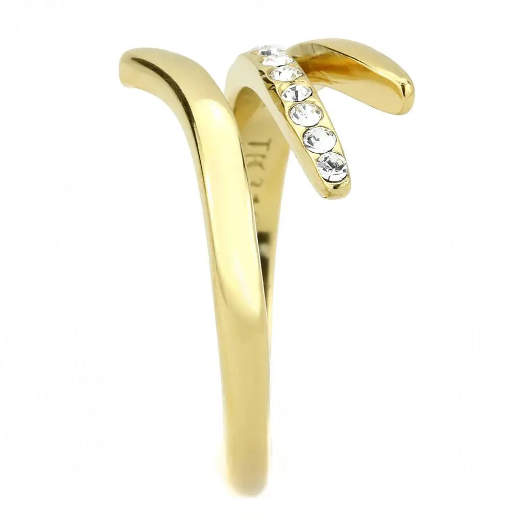 TK3590 - IP Gold(Ion Plating) Stainless Steel Ring with Top Grade Crystal in Clear - Alamode - Flyclothing LLC