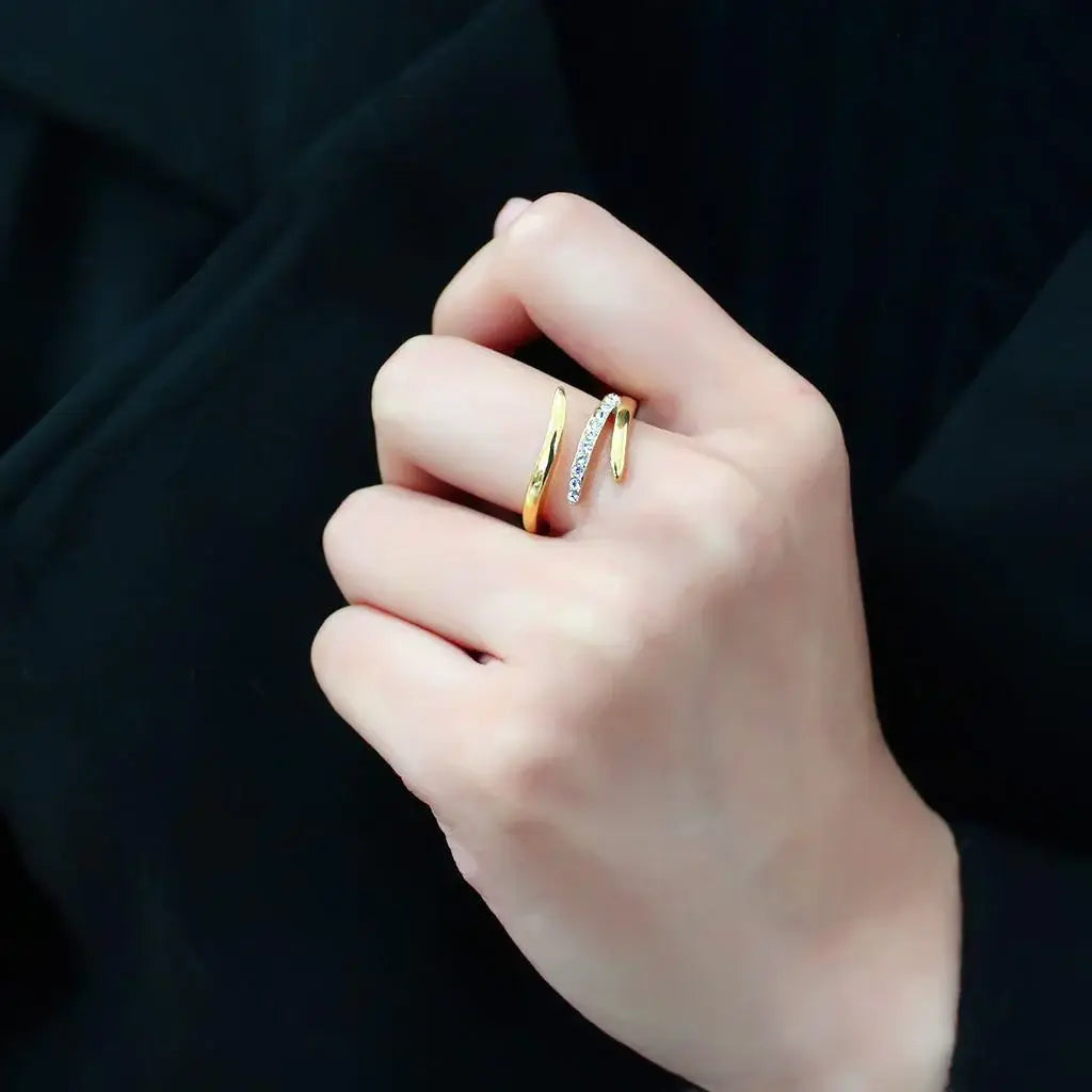 TK3590 - IP Gold(Ion Plating) Stainless Steel Ring with Top Grade Crystal in Clear - Alamode - Flyclothing LLC
