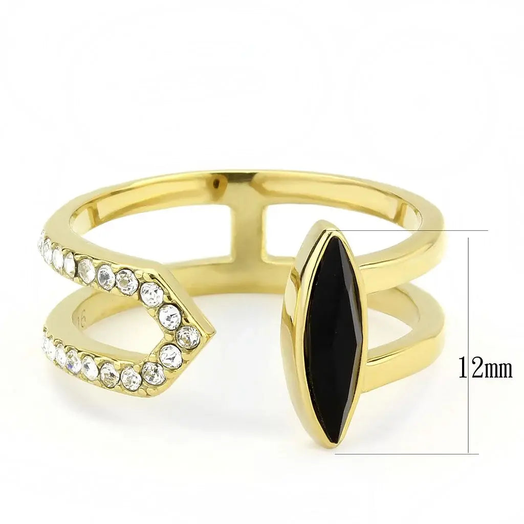 TK3591 - IP Gold(Ion Plating) Stainless Steel Ring with Top Grade Crystal in Jet - Alamode - Flyclothing LLC