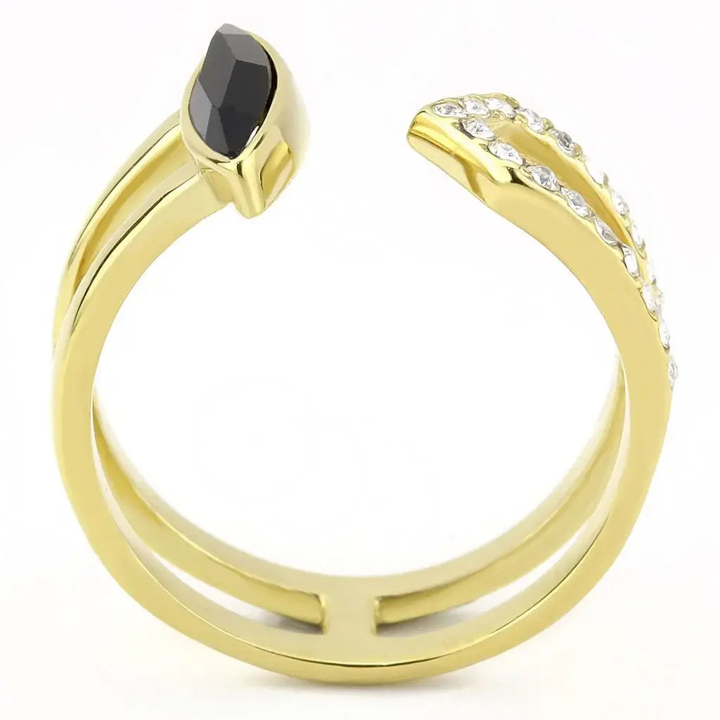 TK3591 - IP Gold(Ion Plating) Stainless Steel Ring with Top Grade Crystal in Jet - Alamode - Flyclothing LLC