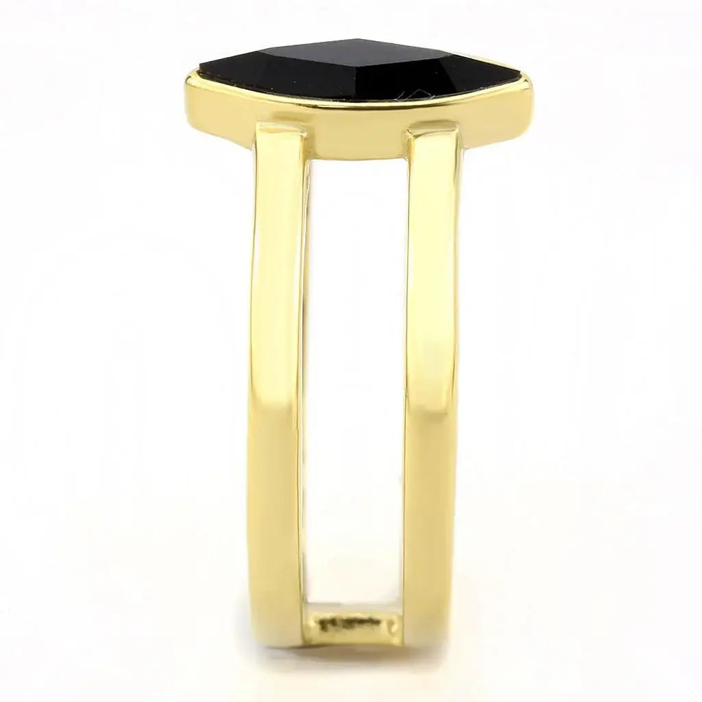 TK3591 - IP Gold(Ion Plating) Stainless Steel Ring with Top Grade Crystal in Jet - Alamode - Flyclothing LLC