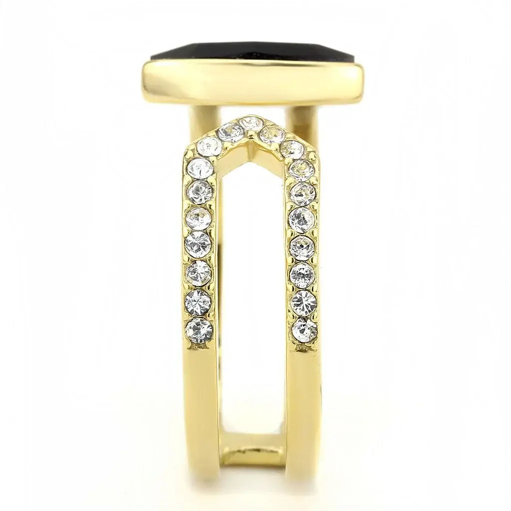 TK3591 - IP Gold(Ion Plating) Stainless Steel Ring with Top Grade Crystal in Jet - Alamode - Flyclothing LLC