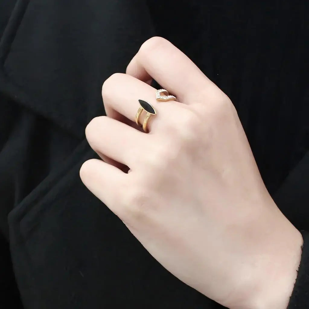 TK3591 - IP Gold(Ion Plating) Stainless Steel Ring with Top Grade Crystal in Jet - Alamode - Flyclothing LLC