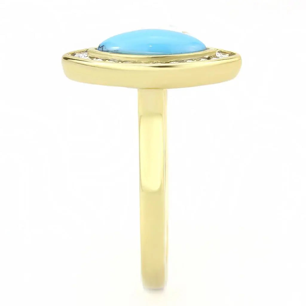 TK3592 - IP Gold(Ion Plating) Stainless Steel Ring with Synthetic Turquoise in Turquoise - Alamode - Flyclothing LLC