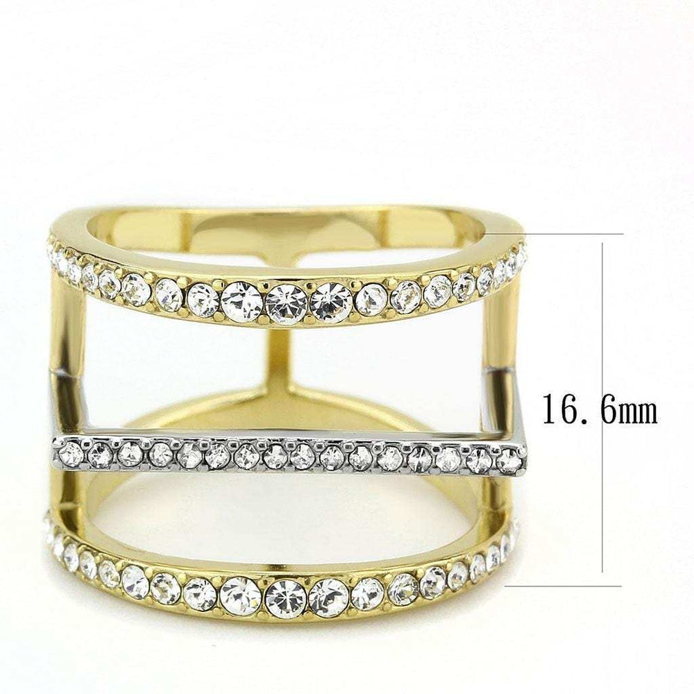 TK3593 - Two-Tone IP Gold (Ion Plating) Stainless Steel Ring with Top Grade Crystal in Clear - Alamode - Flyclothing LLC