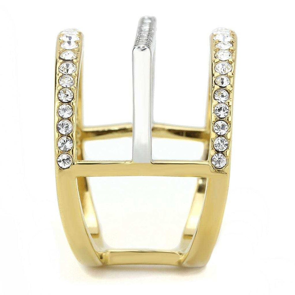 TK3593 - Two-Tone IP Gold (Ion Plating) Stainless Steel Ring with Top Grade Crystal in Clear - Alamode - Flyclothing LLC