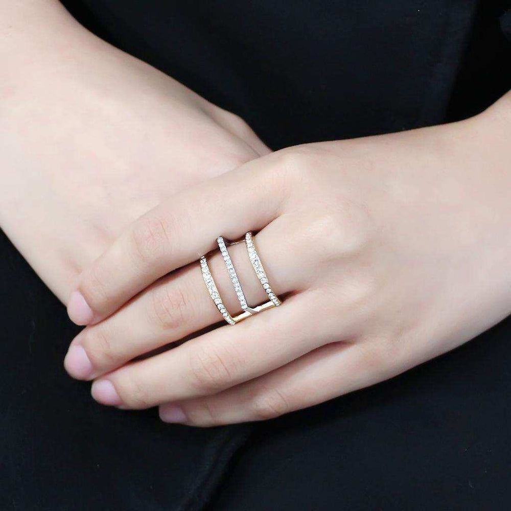 TK3593 - Two-Tone IP Gold (Ion Plating) Stainless Steel Ring with Top Grade Crystal in Clear - Alamode - Flyclothing LLC