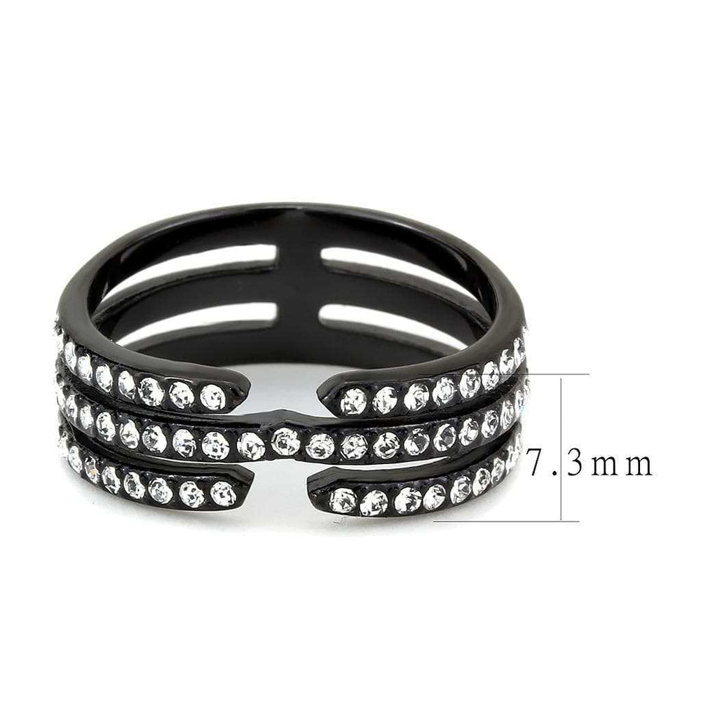 TK3594 - IP Black(Ion Plating) Stainless Steel Ring with Top Grade Crystal in Clear - Alamode - Flyclothing LLC