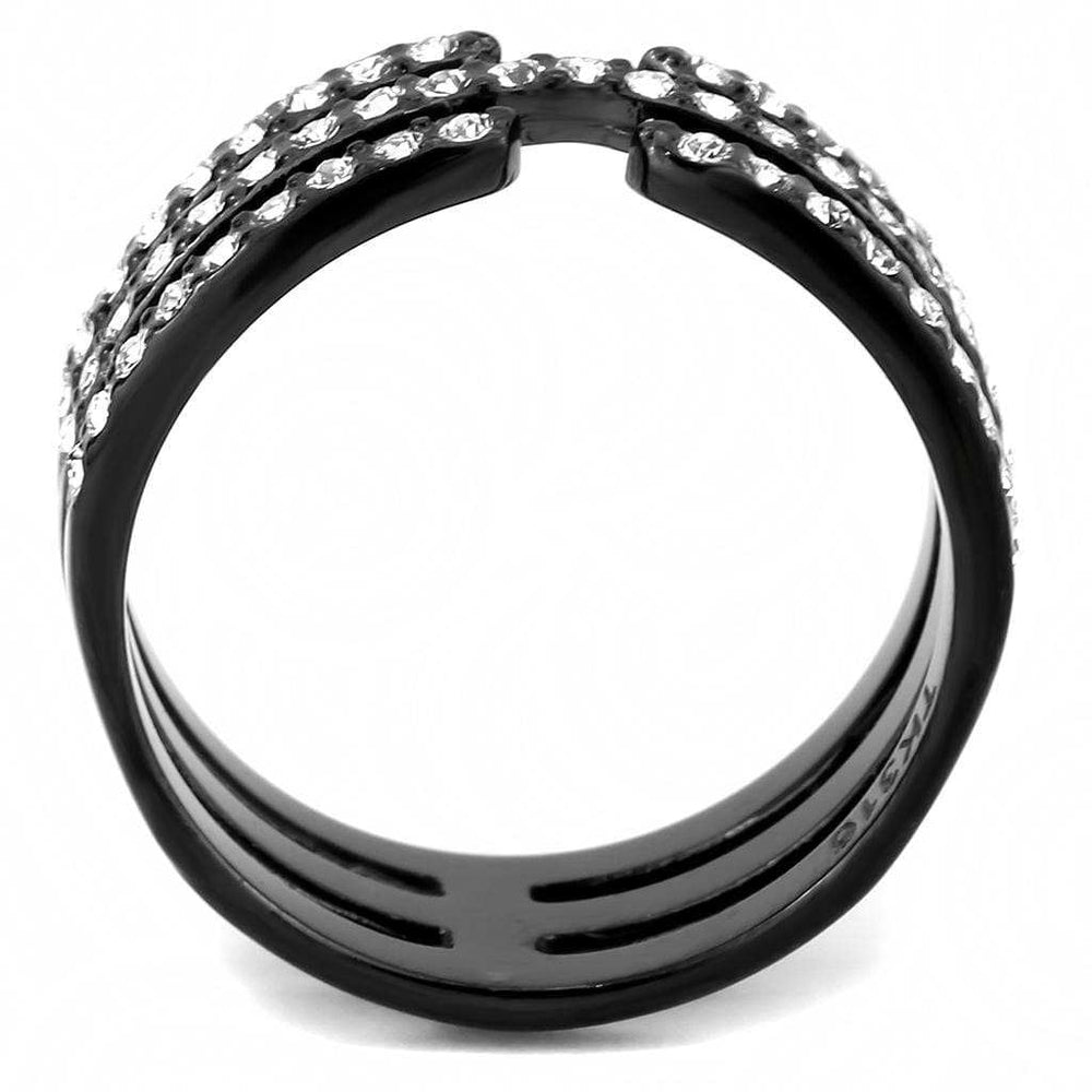 TK3594 - IP Black(Ion Plating) Stainless Steel Ring with Top Grade Crystal in Clear - Alamode - Flyclothing LLC