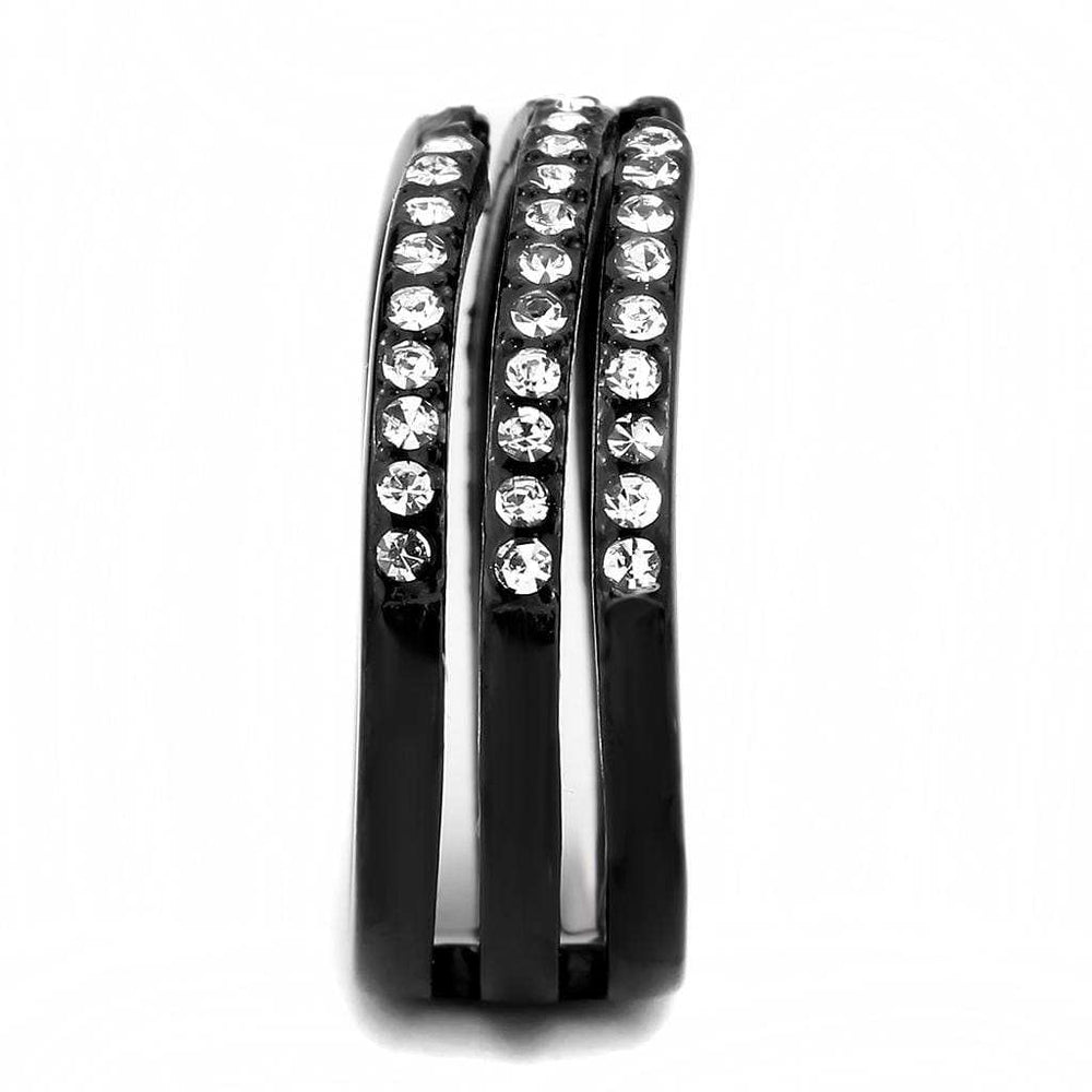 TK3594 - IP Black(Ion Plating) Stainless Steel Ring with Top Grade Crystal in Clear - Alamode - Flyclothing LLC