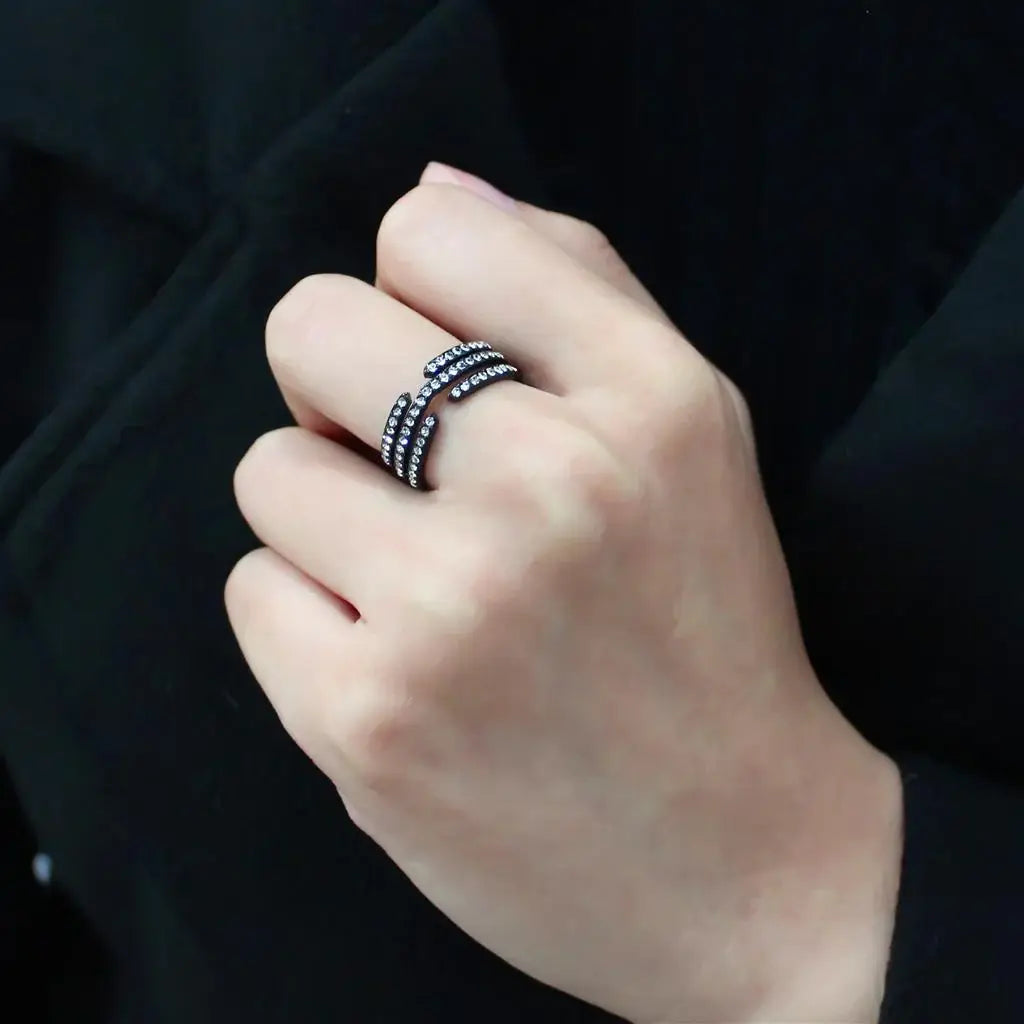 TK3594 - IP Black(Ion Plating) Stainless Steel Ring with Top Grade Crystal in Clear - Alamode - Flyclothing LLC
